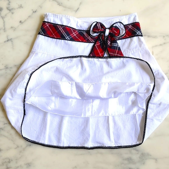 NWOT. Cotton Skirt w/full lining, lace edge and multi color plaid bow tie/decor. - Picture 5 of 6